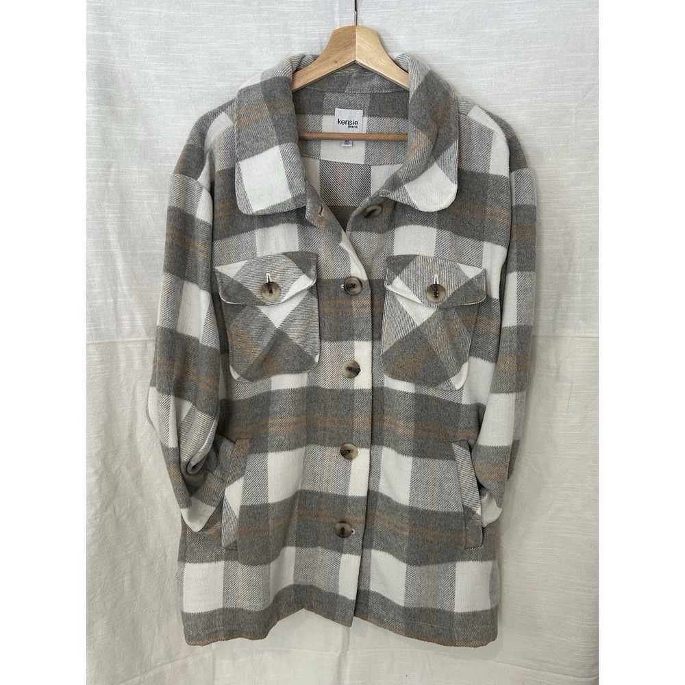 Kensie's Women's Plaid Jacket Shacket - boxy casual cozy utility‎ - Size X Large